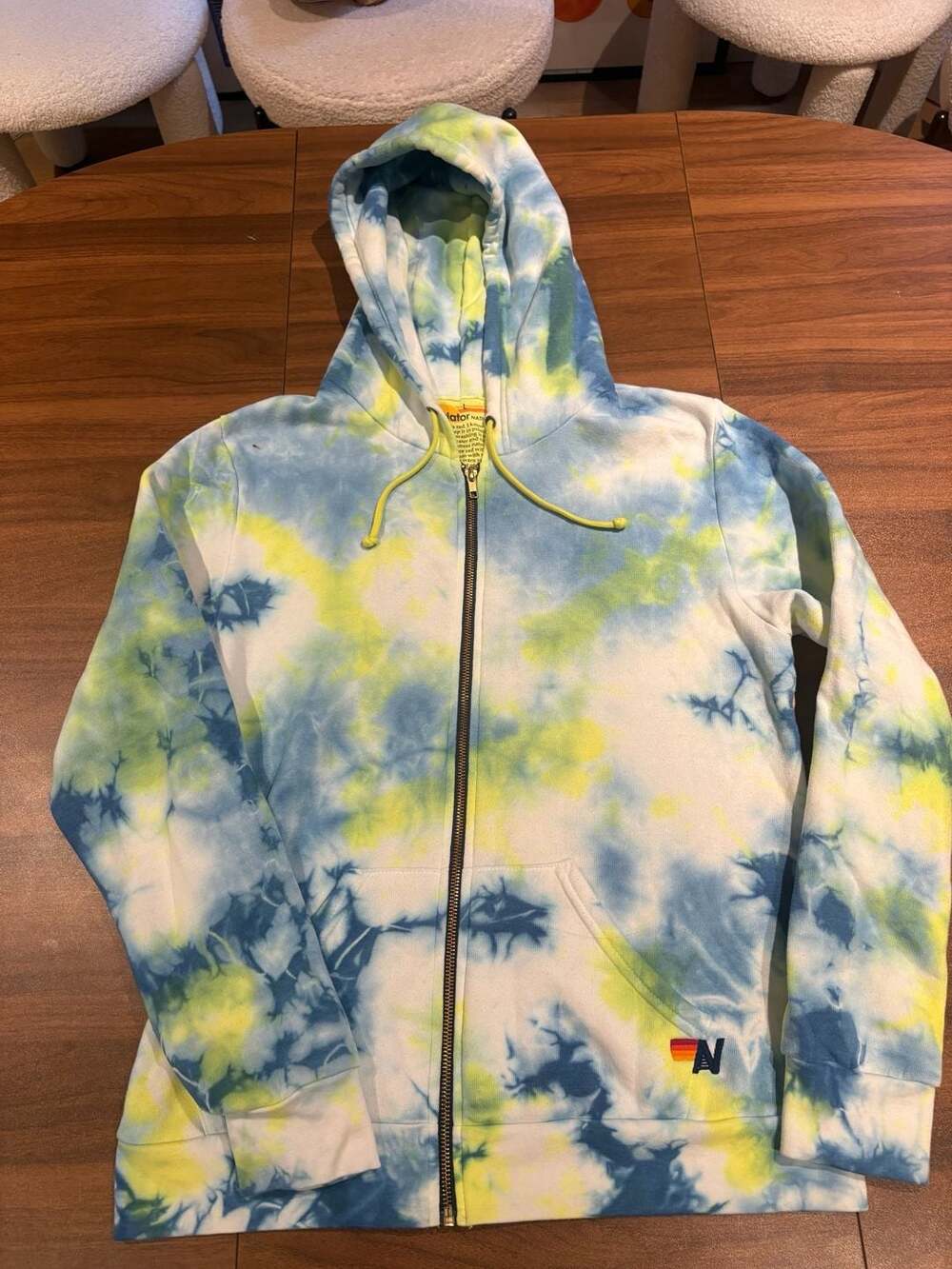 Aviator Nation Tie-Dye Zip-Up Hoodie Blue Yellow Size L